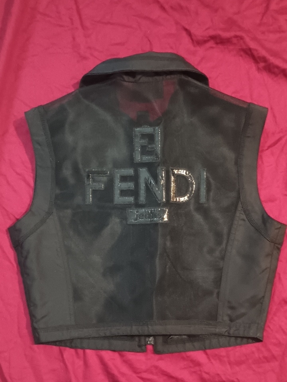 Vintage Fendi Black Prominent Logo Sheer Zip Up Mesh Vest Woman Size 2 Like New - Picture 2 of 16
